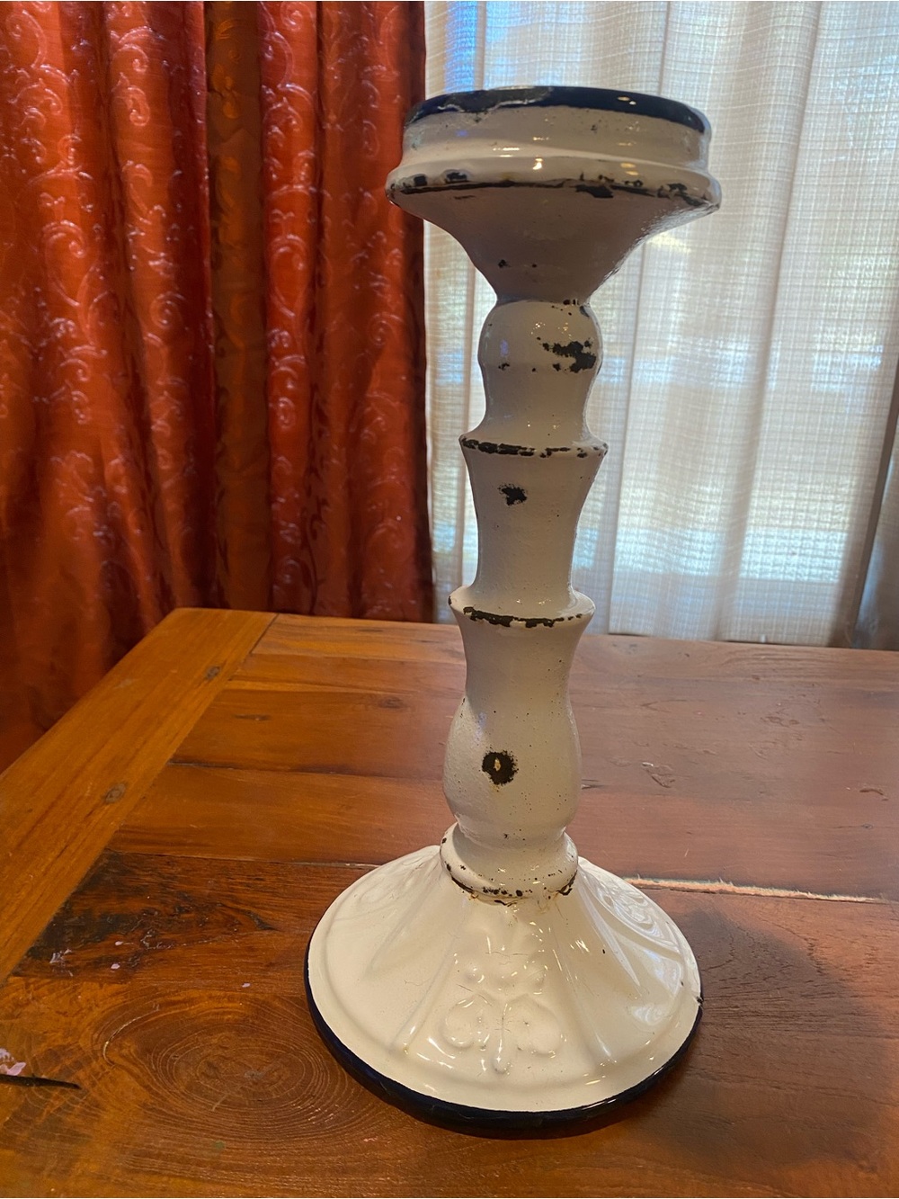 Vintage-Style White Distressed Enameled  Candle Holder - Home Accents